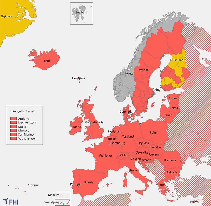 Karte der rot eingestuften Risikländer