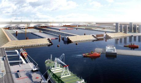 Illustration des Arbeitshafens für den Bau der Festen Fehmarnbeltquerung